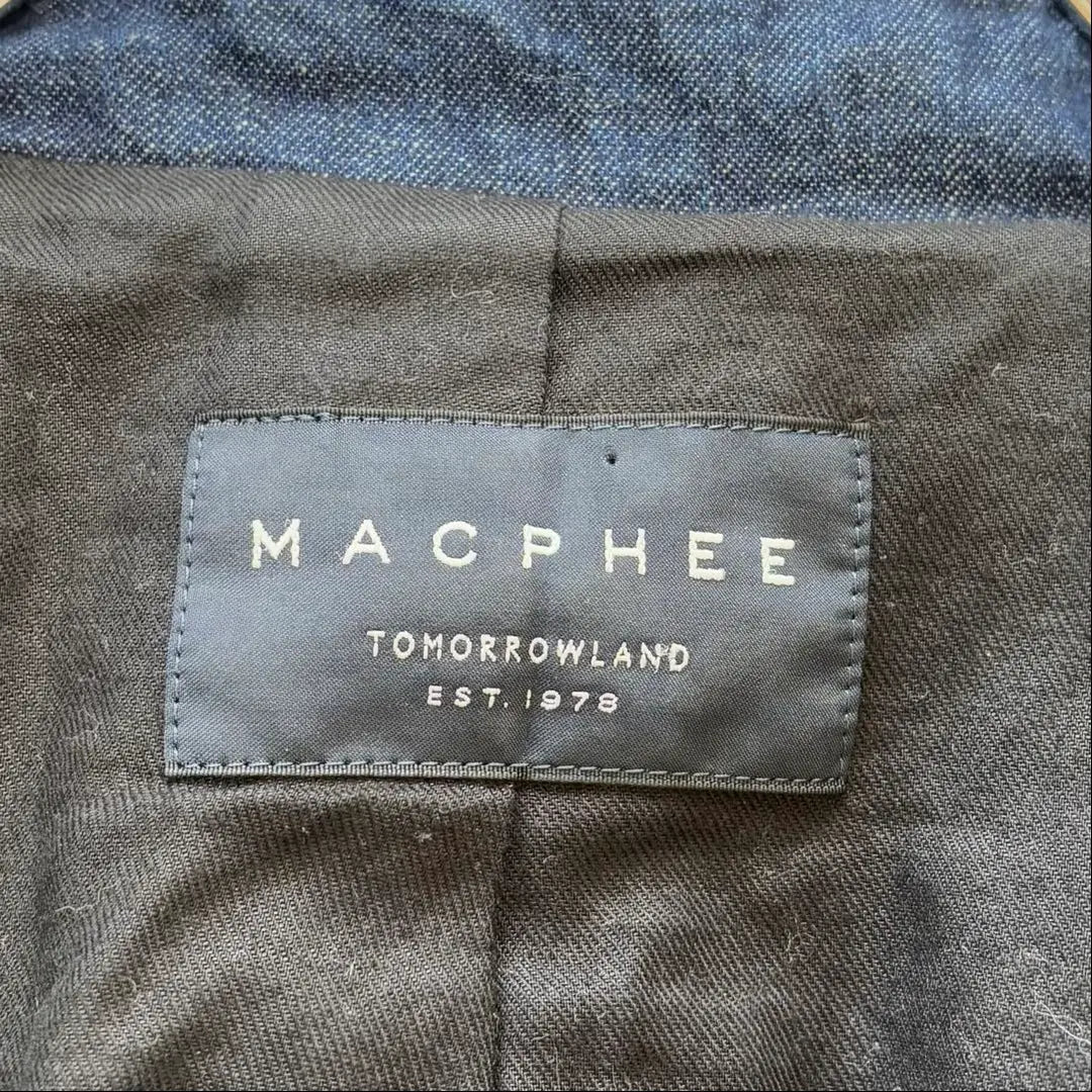 MACPHEE✨Denim Belted Overcoat Indigo Blue Cotton Linen S