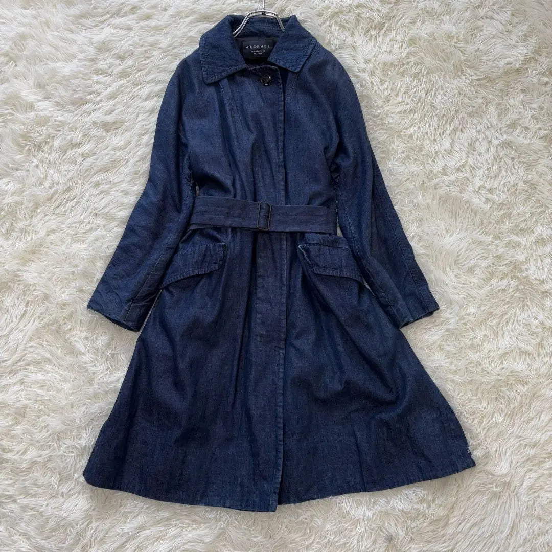 MACPHEE✨Denim Belted Overcoat Indigo Blue Cotton Linen S