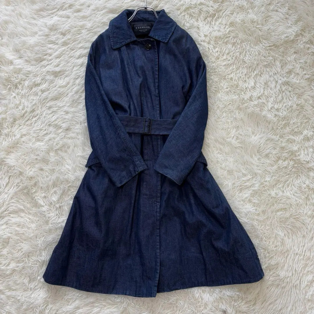 MACPHEE✨Denim Belted Overcoat Indigo Blue Cotton Linen S