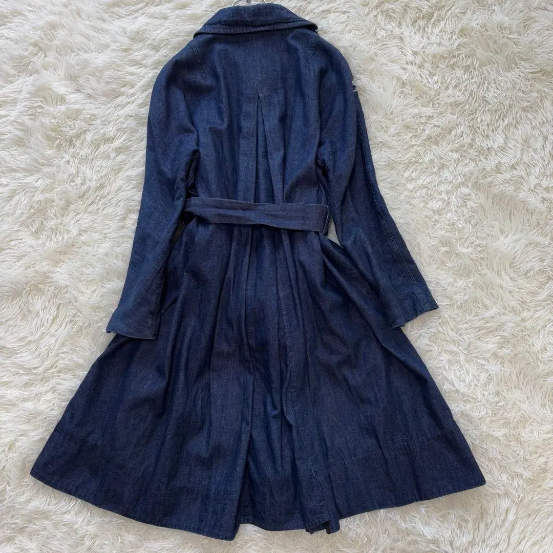 MACPHEE✨Denim Belted Overcoat Indigo Blue Cotton Linen S