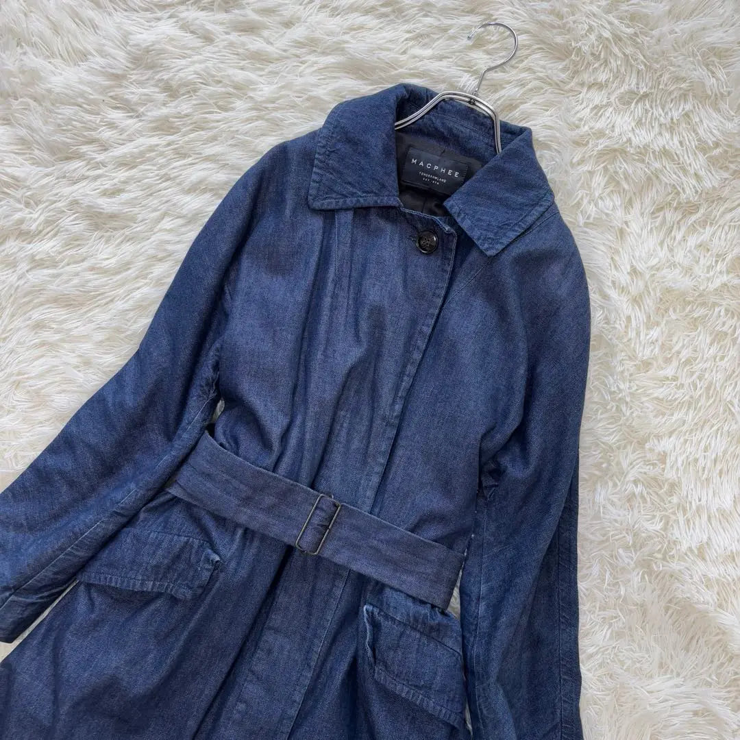 MACPHEE✨Denim Belted Overcoat Indigo Blue Cotton Linen S