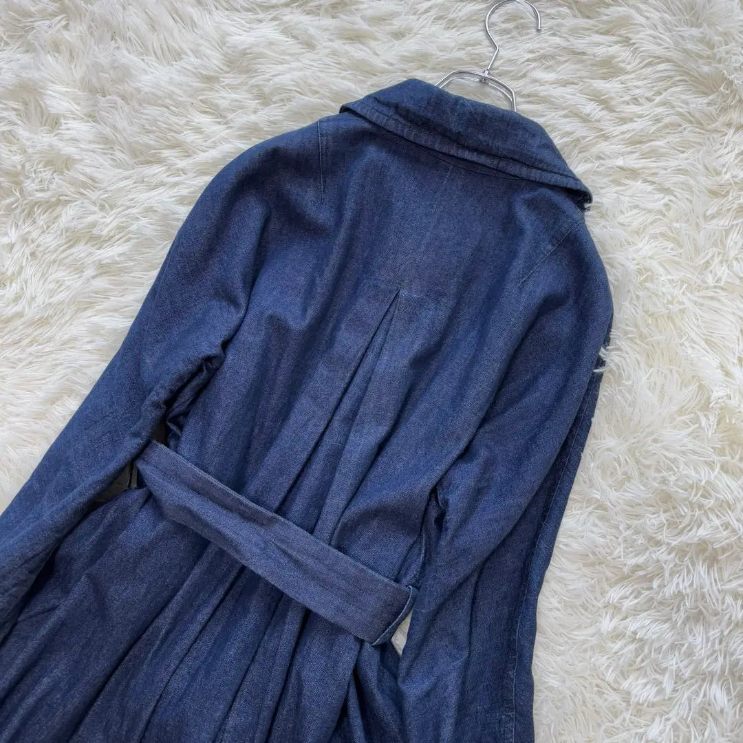 MACPHEE✨Denim Belted Overcoat Indigo Blue Cotton Linen S