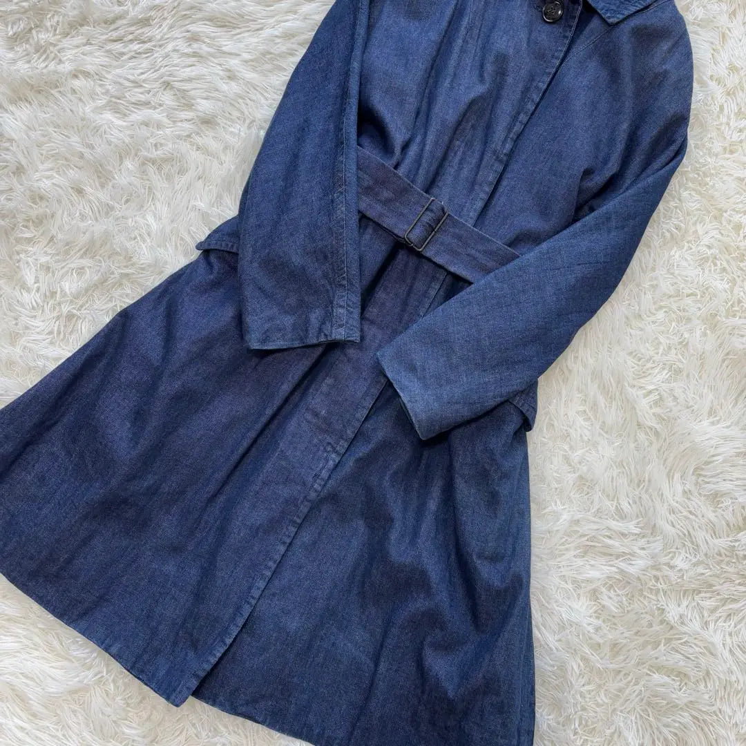 MACPHEE✨Denim Belted Overcoat Indigo Blue Cotton Linen S