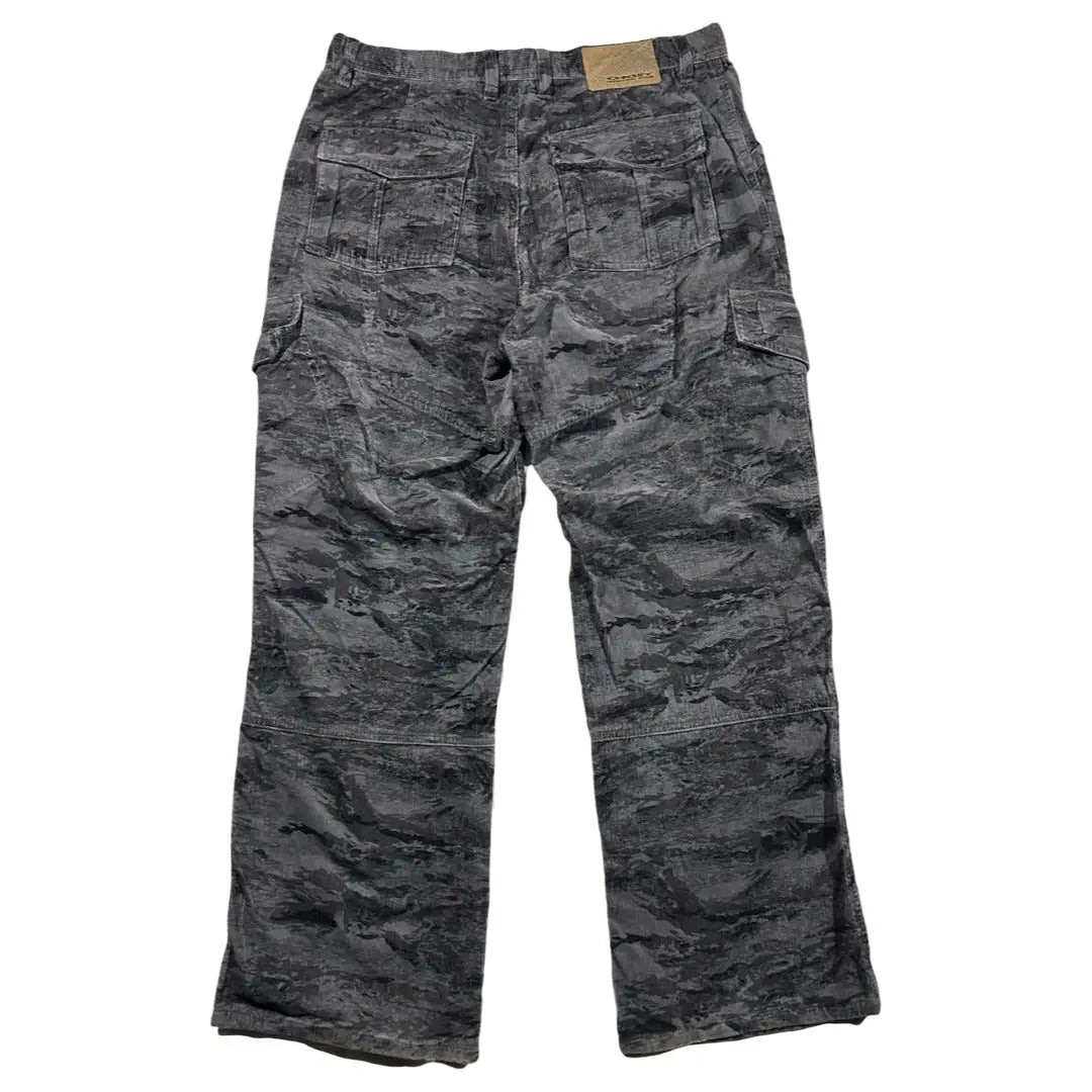 ◎ Pantalones cargo anchos de pana con camuflaje de los años 00 en color negro