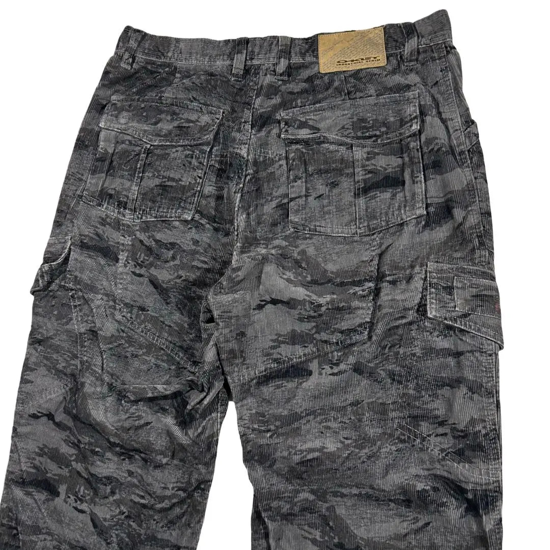 ◎ Pantalones cargo anchos de pana con camuflaje de los años 00 en color negro