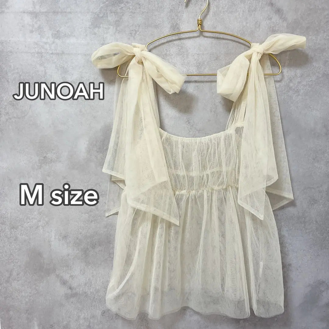 Junoah JUNOAh Camisola con hombros descubiertos Libonul Marfil M | ジュノア JUNOAH 肩リボンチュールギャザーキャミソール アイボリー M