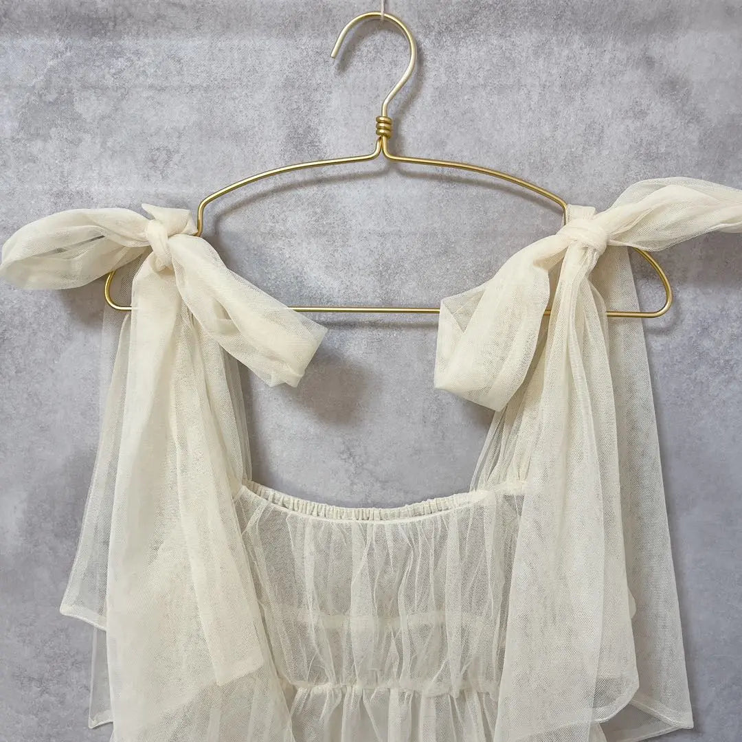 Junoah JUNOAh Shoulder Libonul Gather Camisole Ivory M | ジュノア JUNOAH 肩リボンチュールギャザーキャミソール　アイボリー　M