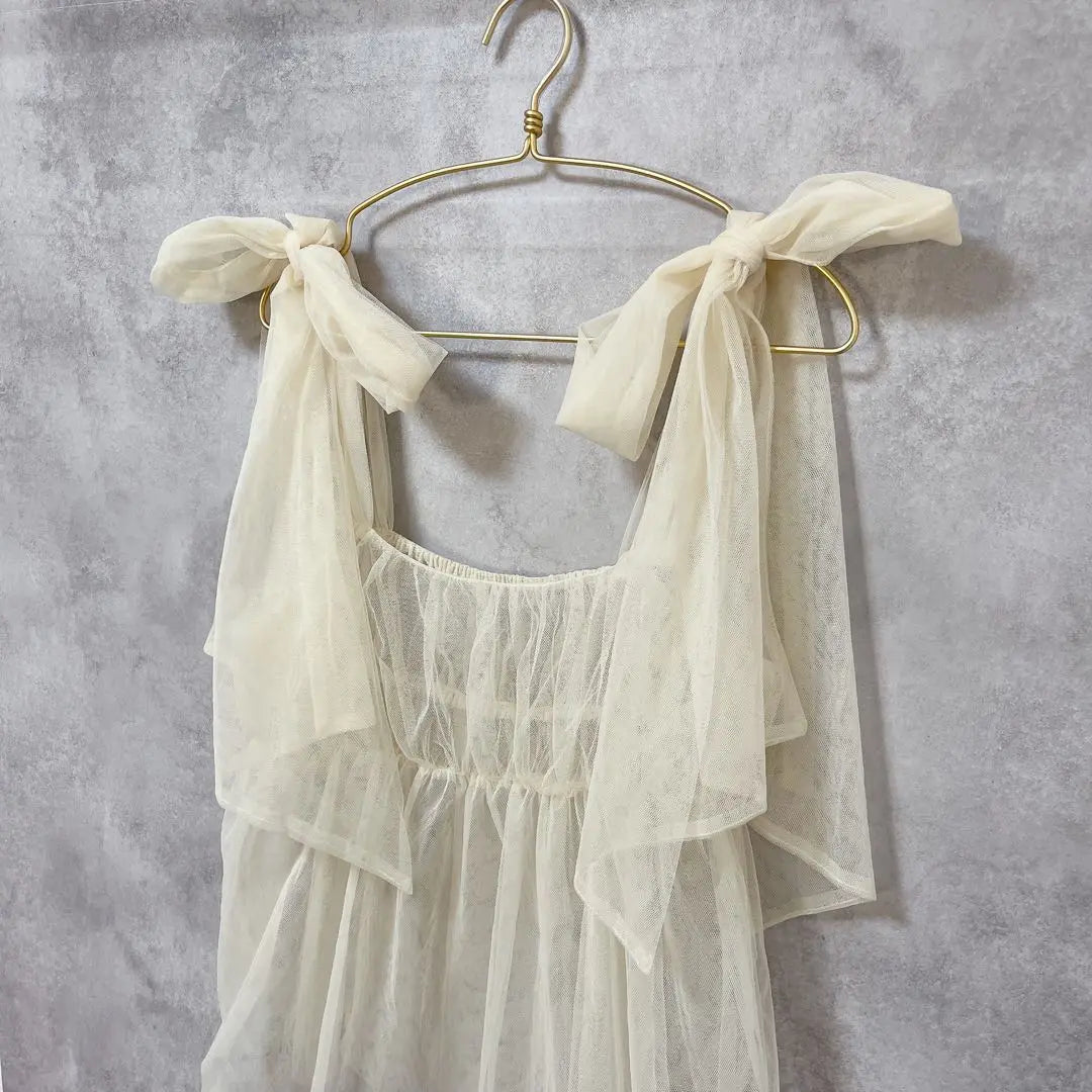 Junoah JUNOAh Shoulder Libonul Gather Camisole Ivory M | ジュノア JUNOAH 肩リボンチュールギャザーキャミソール　アイボリー　M