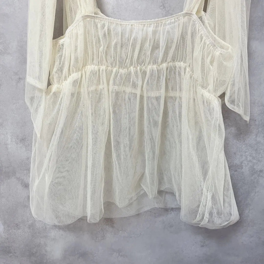 Junoah JUNOAh Shoulder Libonul Gather Camisole Ivory M | ジュノア JUNOAH 肩リボンチュールギャザーキャミソール　アイボリー　M