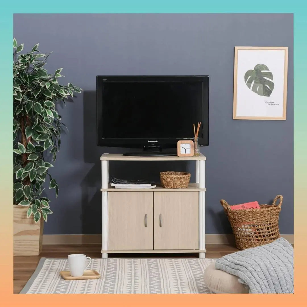 ☆ Mueble de TV de tablero bajo de 22 pulgadas, color blanco, con veta de madera