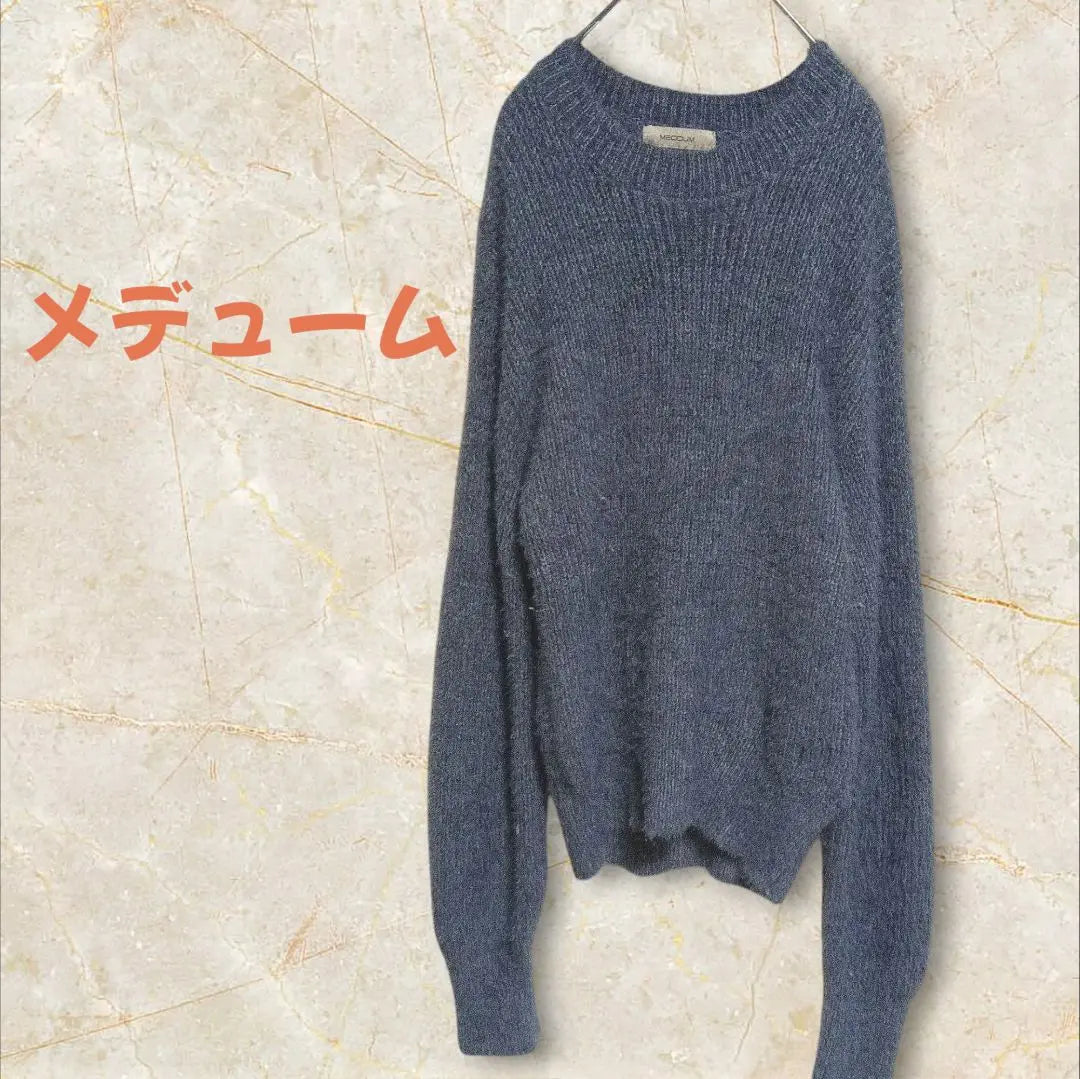 [Medumu] Feather yarn knit sweater round neck blue gray М