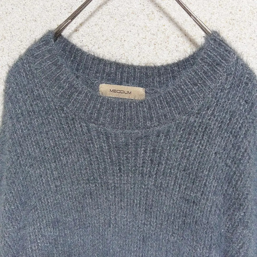 [Medumu] Feather yarn knit sweater round neck blue gray М