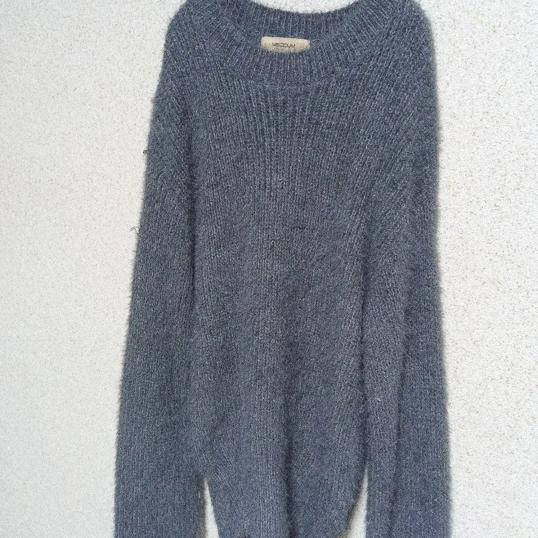 [Medumu] Feather yarn knit sweater round neck blue gray М