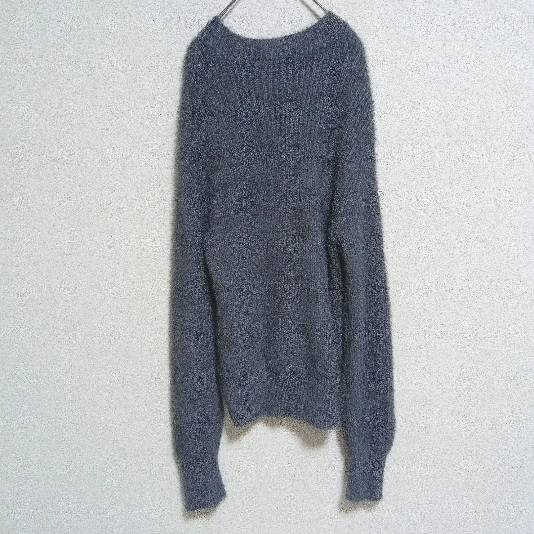 [Medumu] Feather yarn knit sweater round neck blue gray М