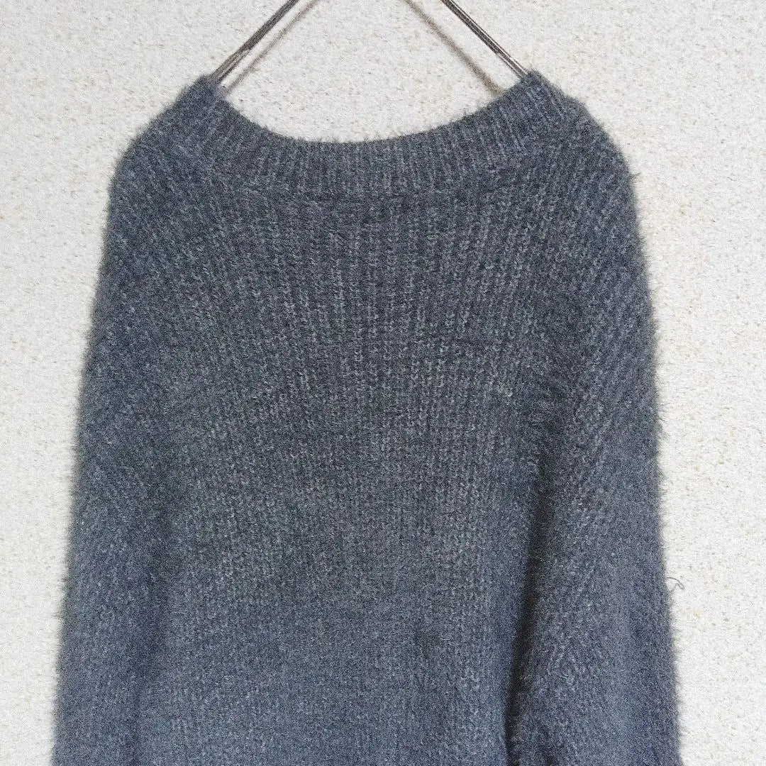 [Medumu] Feather yarn knit sweater round neck blue gray М