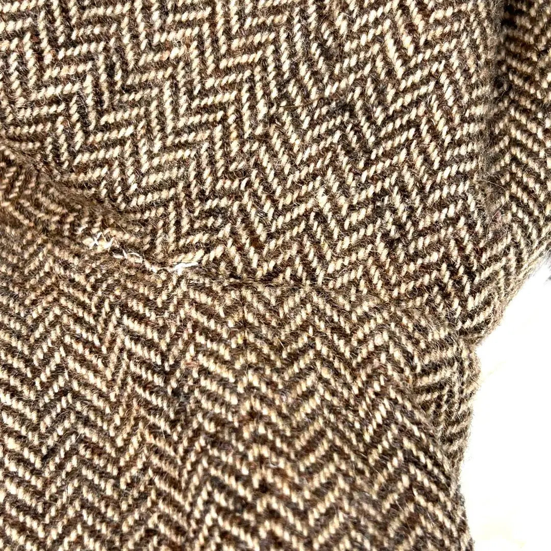 LL Bean Tailored Jacket Herringbone Brown Quilted Brown