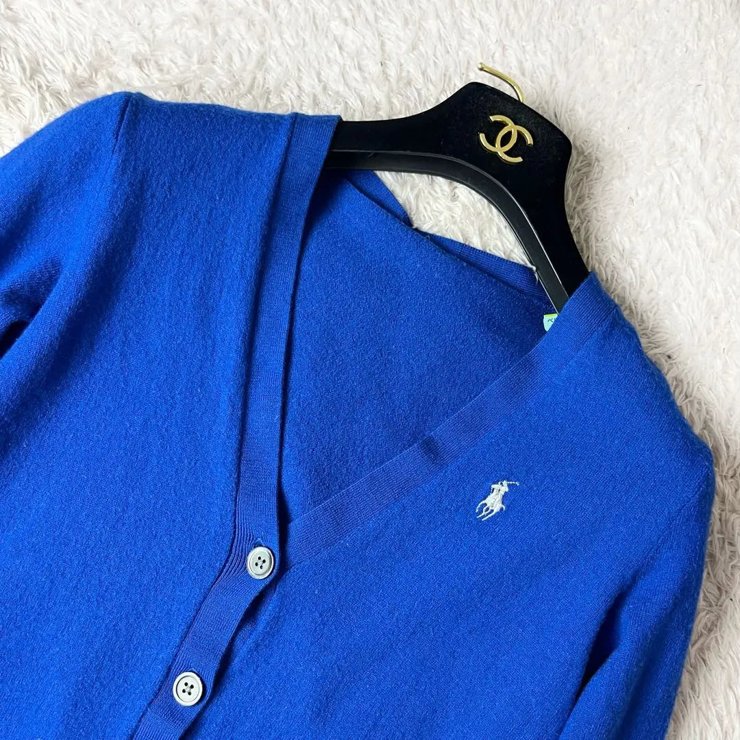 8 Ralph Lauren Knit Cardigan One Point Embroidery Blue Blue Free | 8 ラルフローレン ニット カーディガン ワンポイント刺繍 青 ブルー フリー