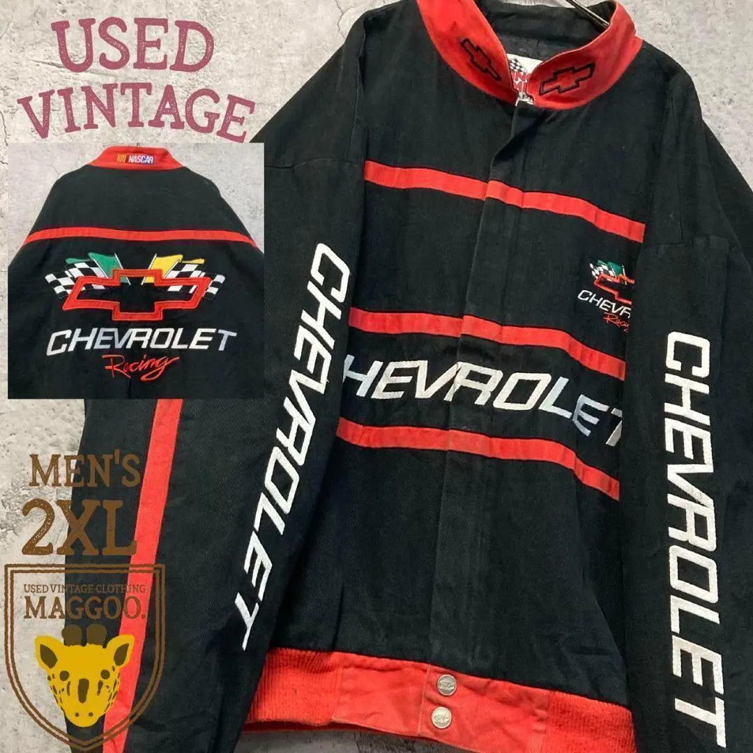 ☆Ropa usada de EE. UU.☆ [Chaqueta de carreras Chevrolet de Nascar] Logotipo bordado para hombre 2XL