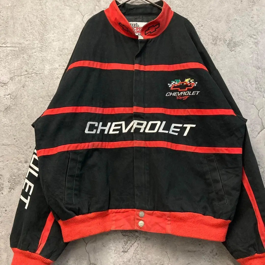 ☆Ropa usada de EE. UU.☆ [Chaqueta de carreras Chevrolet de Nascar] Logotipo bordado para hombre 2XL