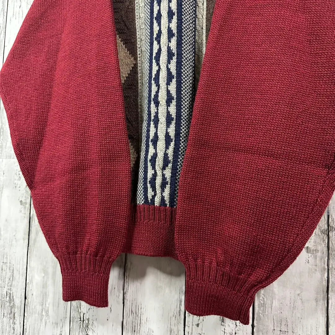 [All-over pattern knit] Sweater ☆ Cable knit ☆ Three-dimensional ☆ Loose dowel M to L ☆ Bordeaux