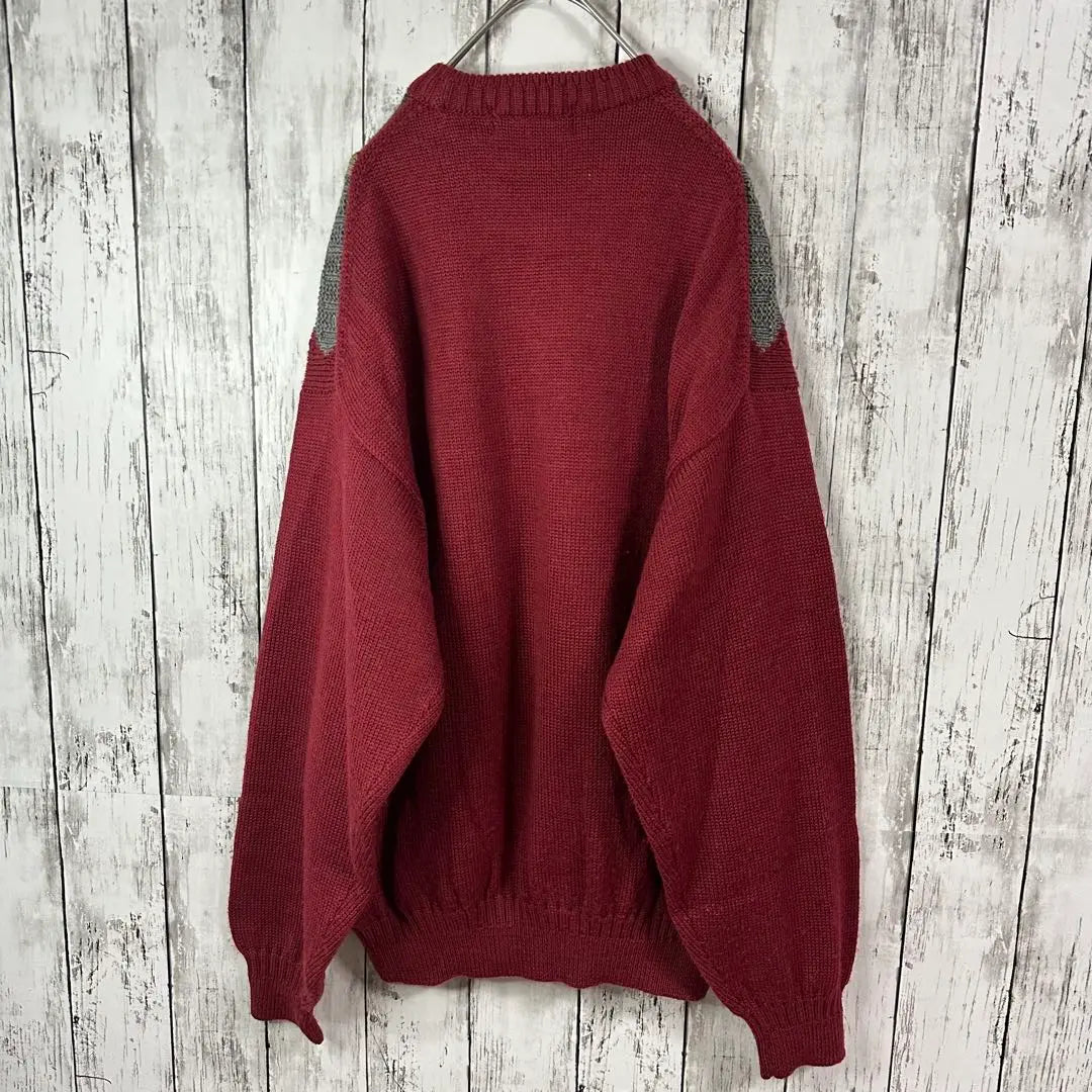 [All-over pattern knit] Sweater ☆ Cable knit ☆ Three-dimensional ☆ Loose dowel M to L ☆ Bordeaux