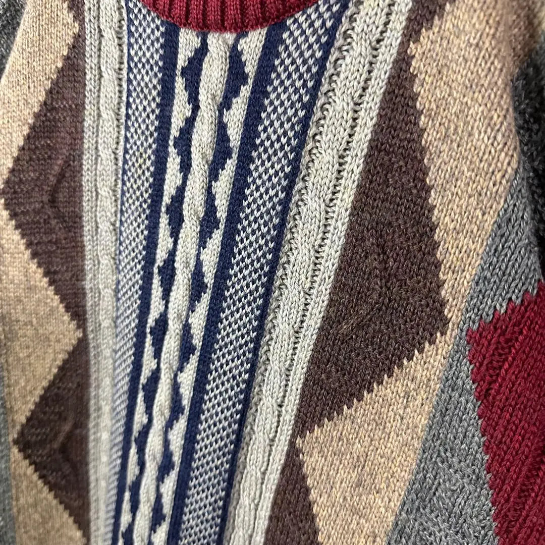 [All-over pattern knit] Sweater ☆ Cable knit ☆ Three-dimensional ☆ Loose dowel M to L ☆ Bordeaux