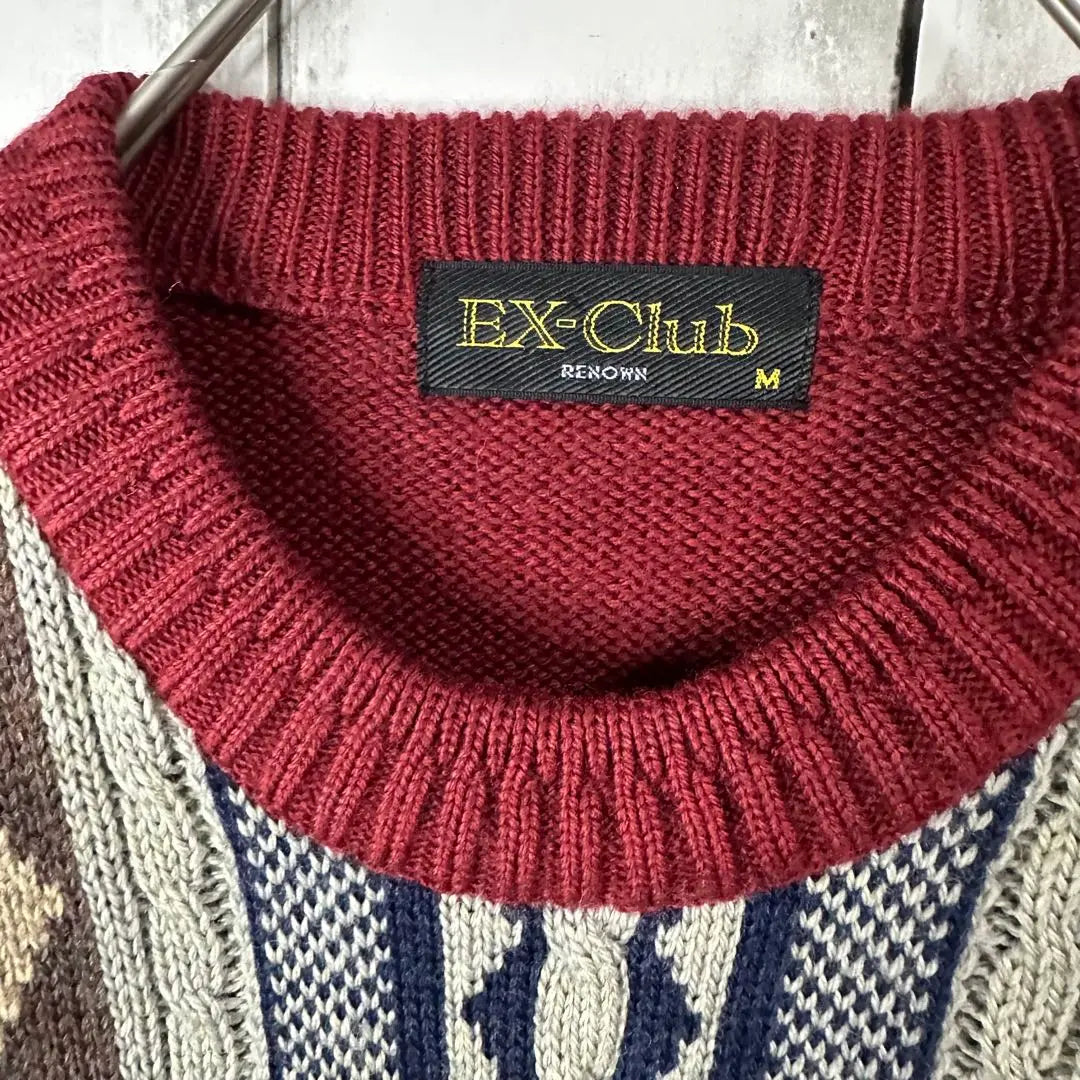 [All-over pattern knit] Sweater ☆ Cable knit ☆ Three-dimensional ☆ Loose dowel M to L ☆ Bordeaux