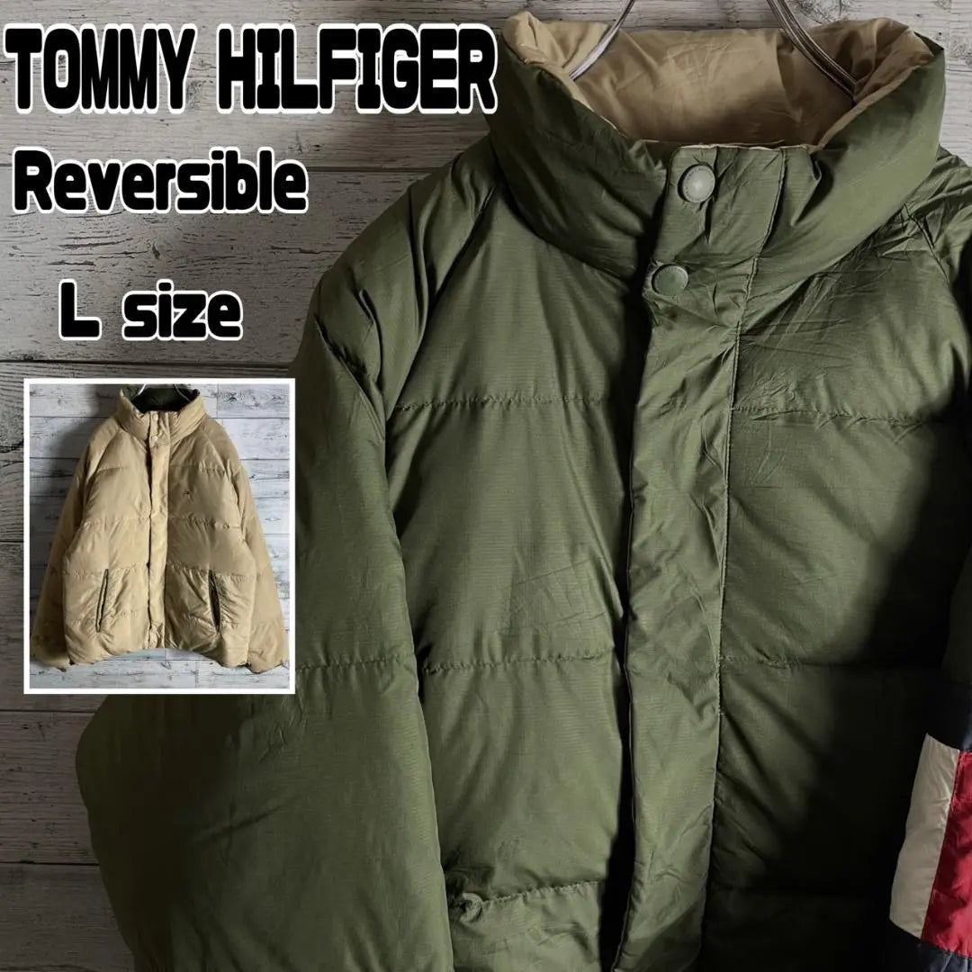 Tommy Hilfiger Chaqueta de plumón reversible con logo bordado para hombre L | トミーヒルフィガー リバーシブルダウンジャケット 刺繍ロゴ メンズL