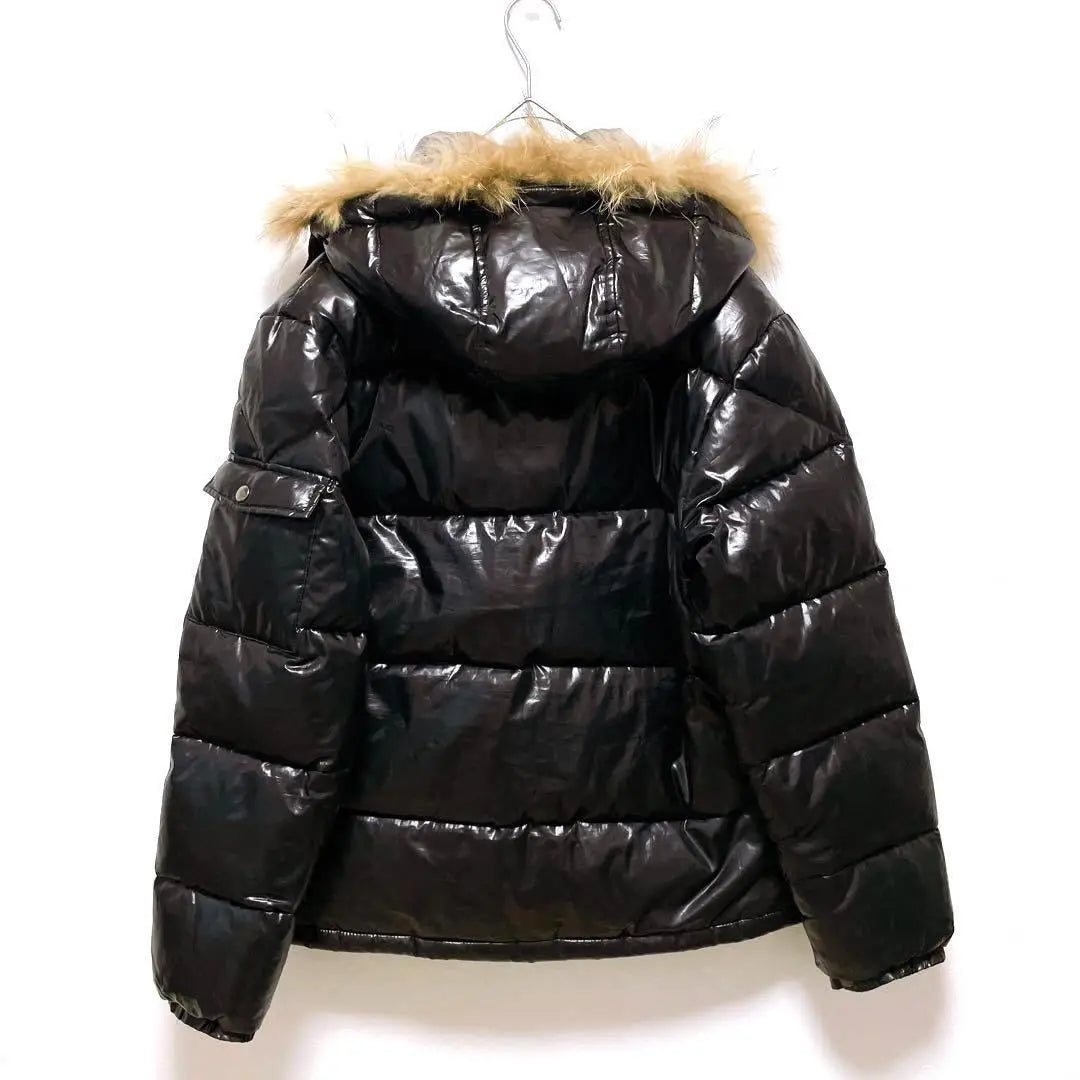 ♦M・RAMLOSSA♦Chaqueta de plumas con capucha de piel de mapache negra M