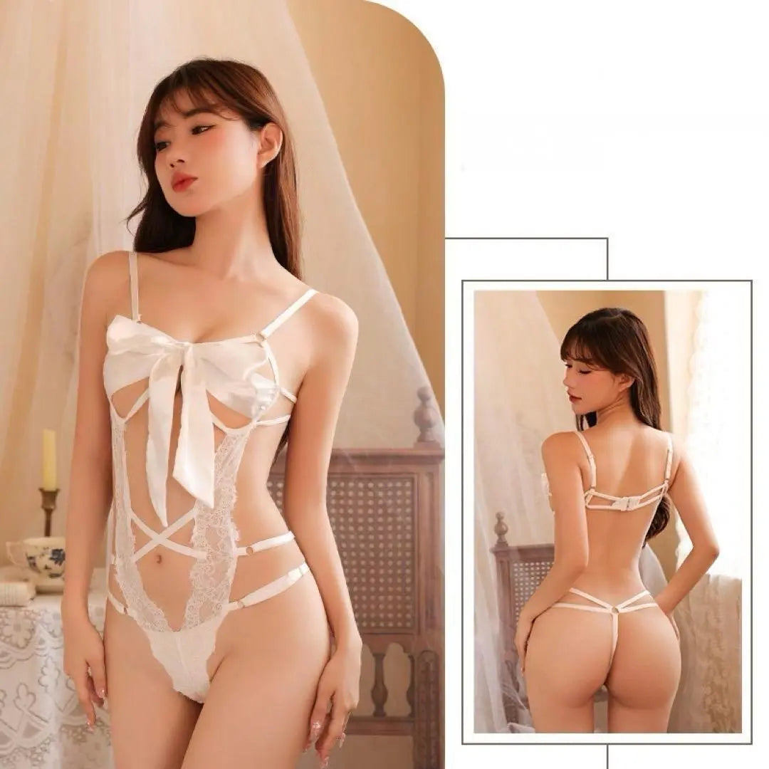 ✨Sale✨Sexy lingerie white lace thong high leg open bust