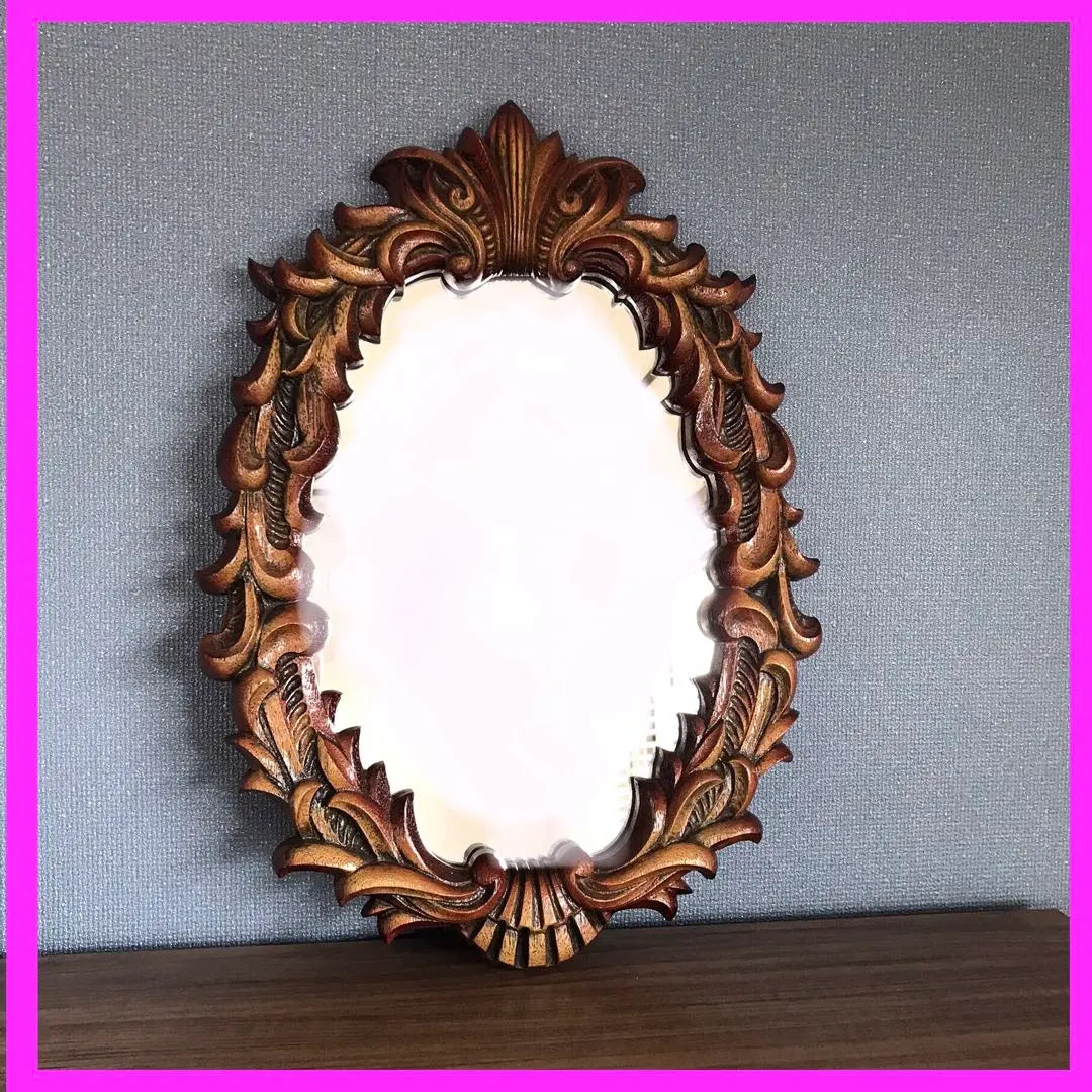 [Wood carved wall mirror ✨] Showa retro antique wall mirror mirror at the time