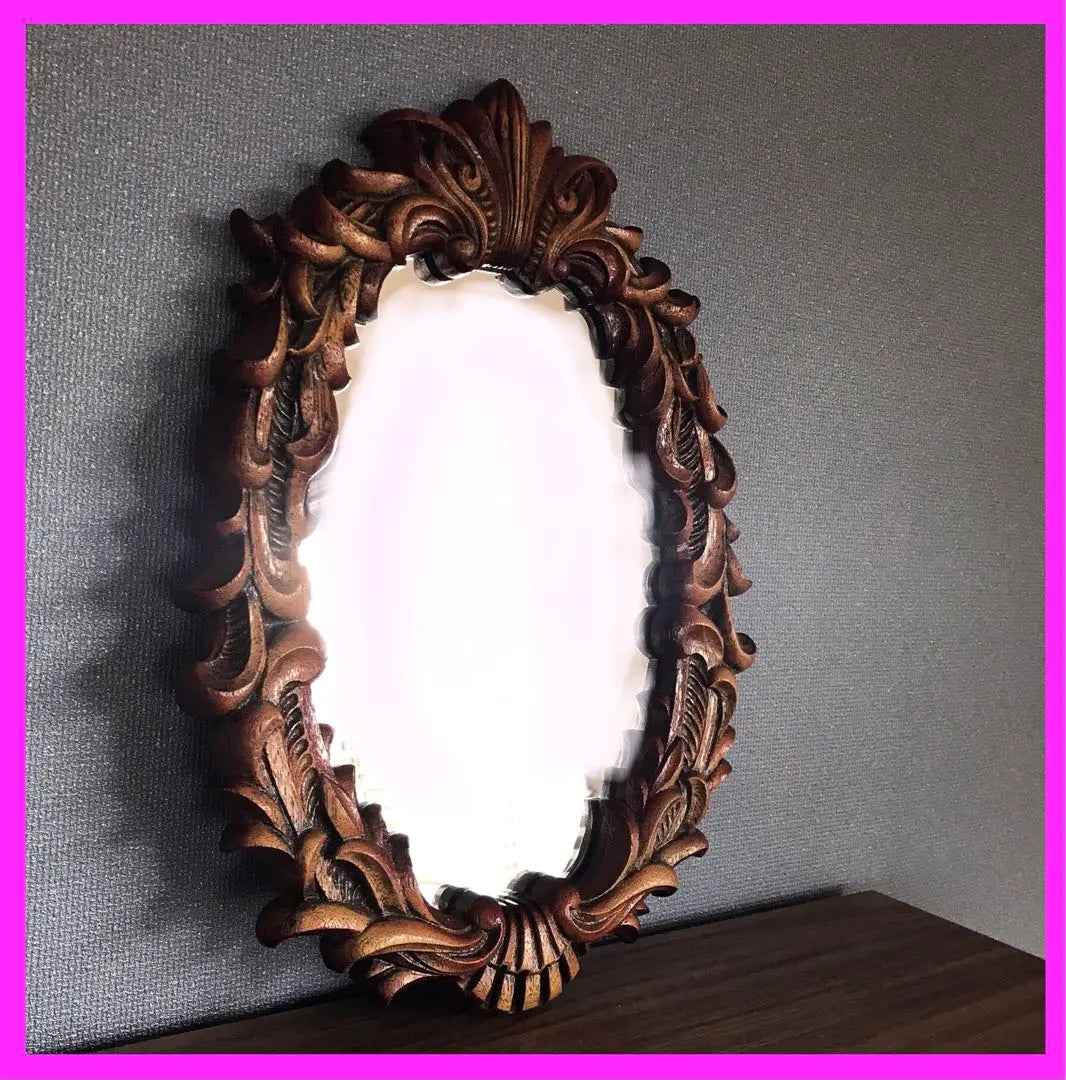 [Wood carved wall mirror ✨] Showa retro antique wall mirror mirror at the time