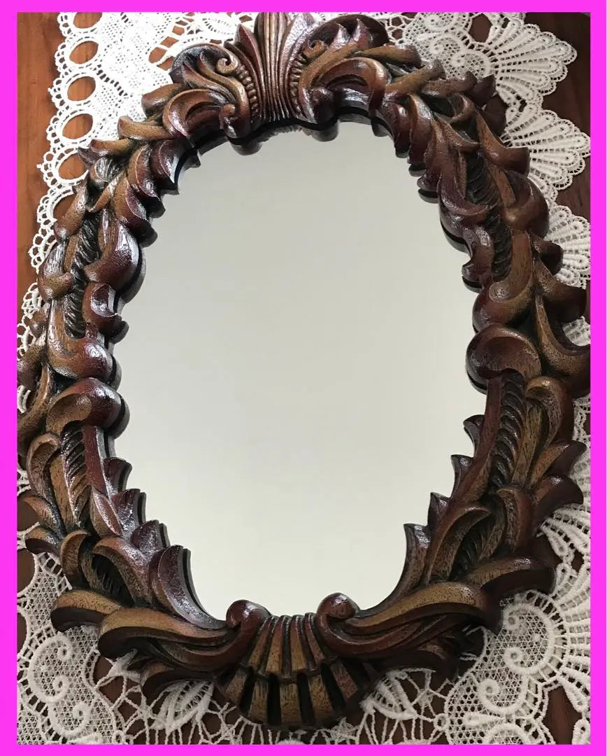 [Wood carved wall mirror ✨] Showa retro antique wall mirror mirror at the time