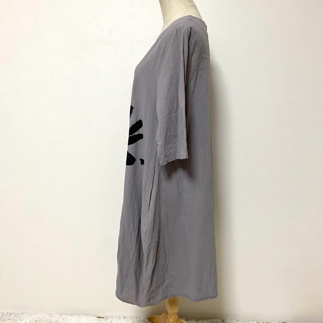 k・three gray color sunflower design dress