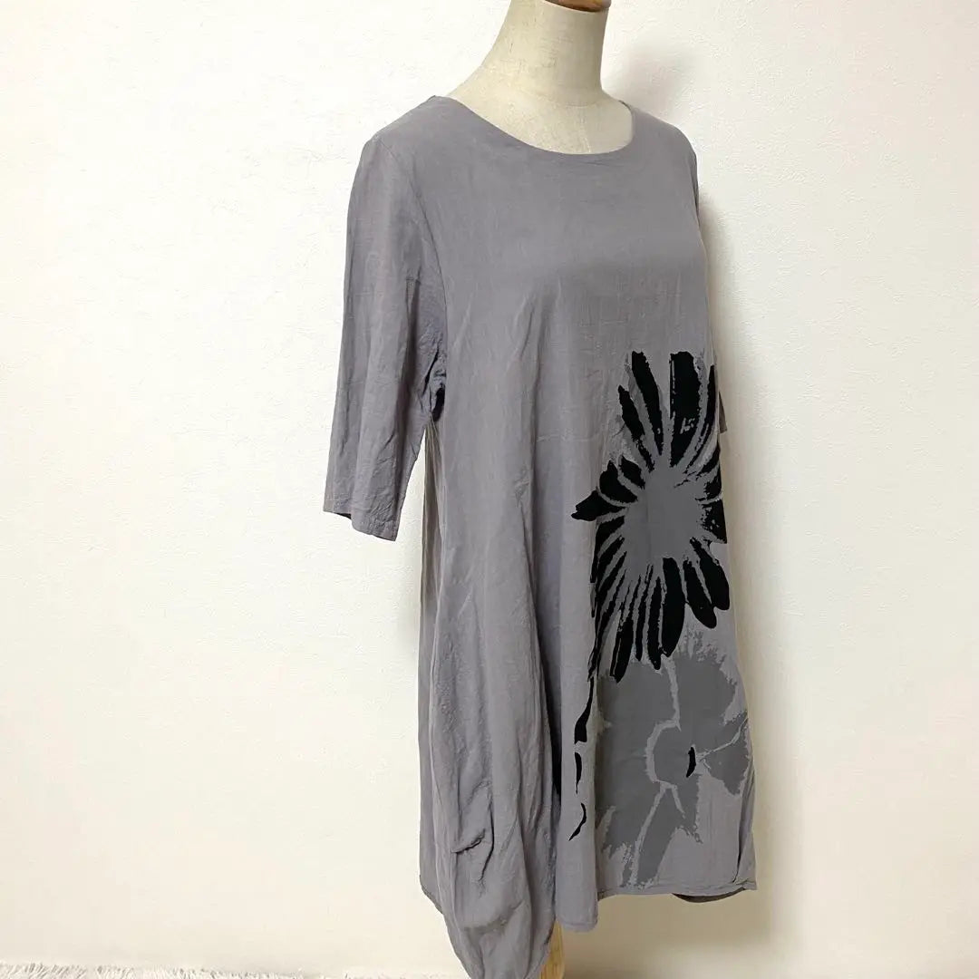 k・three gray color sunflower design dress