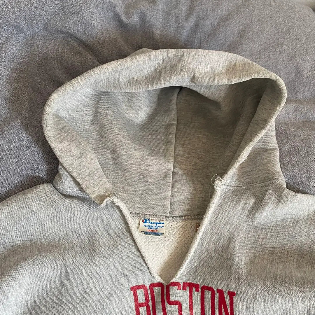 Sudadera con capucha de tejido inverso Champion de los años 80 con etiqueta tricotada en gris