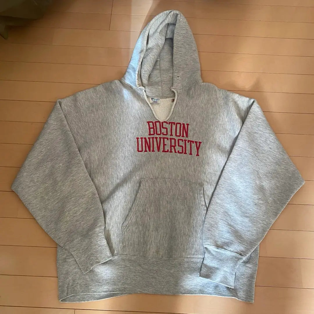 Sudadera con capucha de tejido inverso Champion de los años 80 con etiqueta tricotada en gris