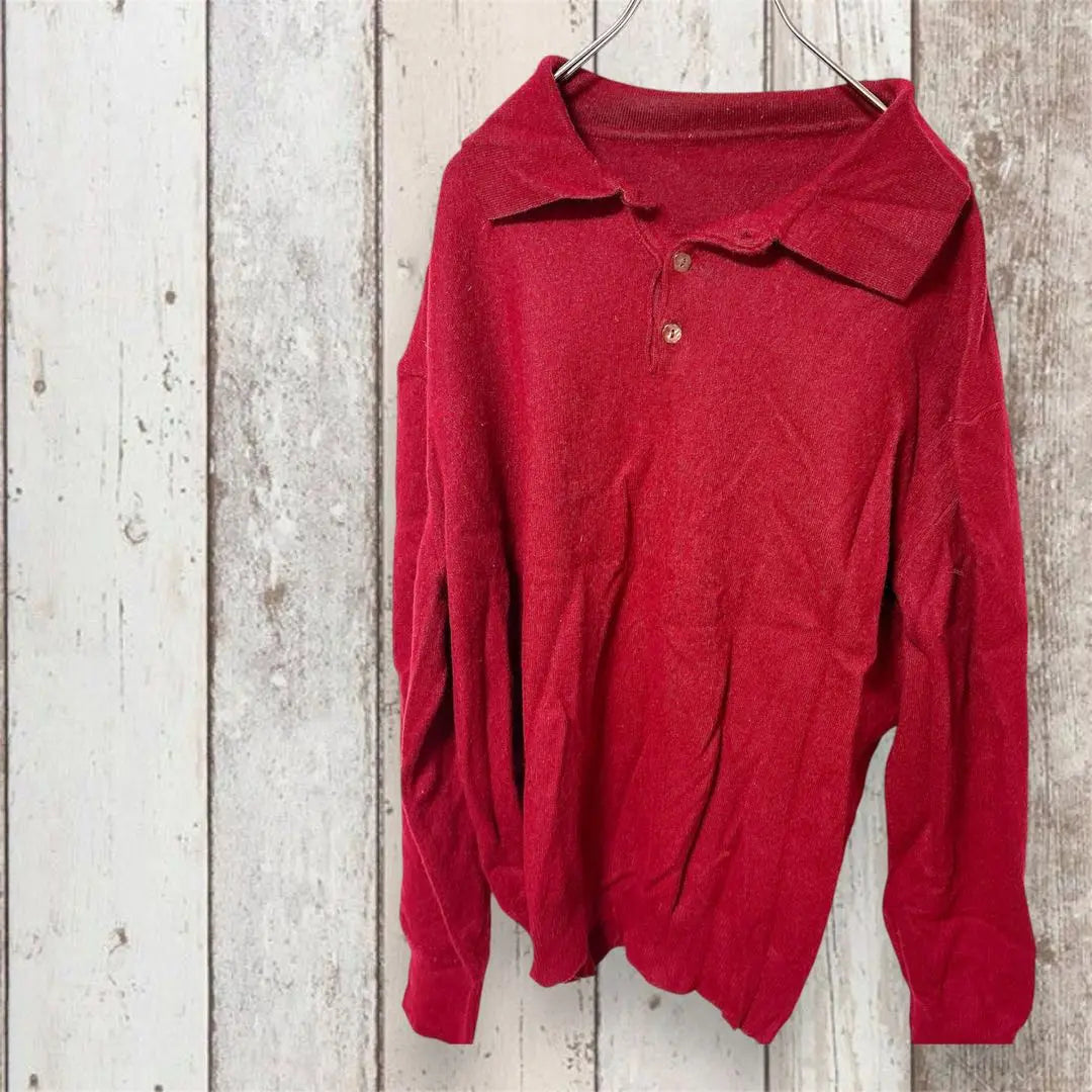 ✨ 1 point only ✨ Red long -sleeved knit button 3 fashionable and beautiful clothes | ✨1点限り✨レッド 長袖 ニット ボタン 3つ おしゃれ きれいめ 古着