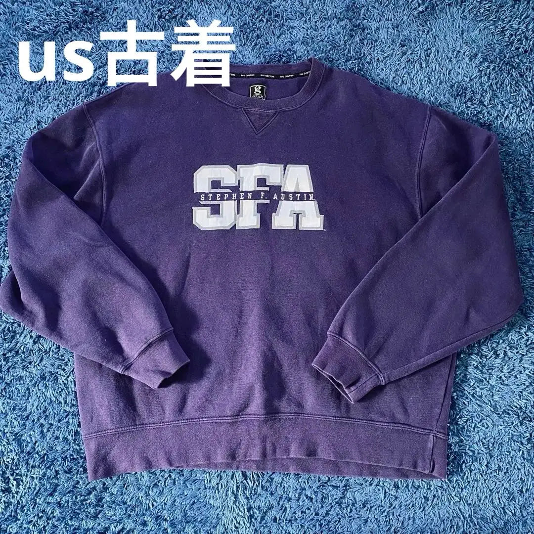 US used clothing, fleece lining sweatshirt, logo sweatshirt, purple, pullover, college T