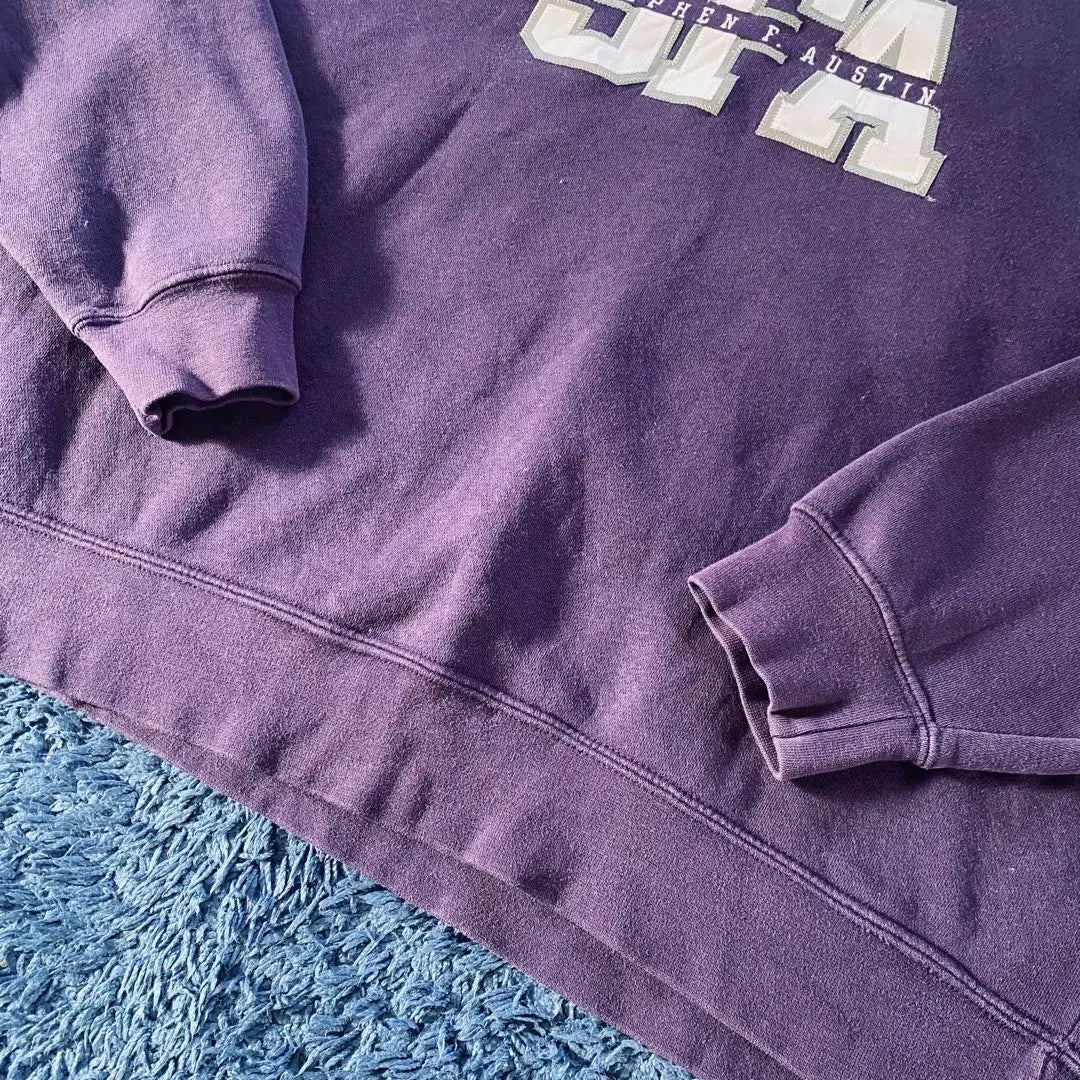 US used clothing, fleece lining sweatshirt, logo sweatshirt, purple, pullover, college T