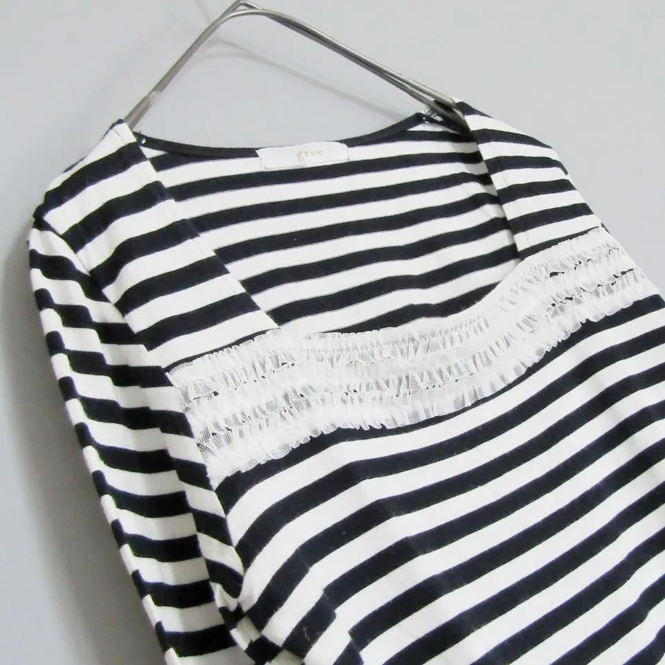 grove glove striped long t-shirt with ruffles | grove　グローブ　フリル付きボーダーロングTシャツ