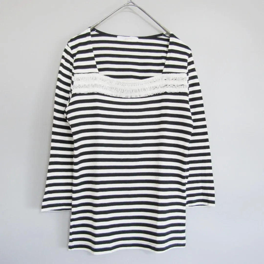 grove glove striped long t-shirt with ruffles | grove　グローブ　フリル付きボーダーロングTシャツ