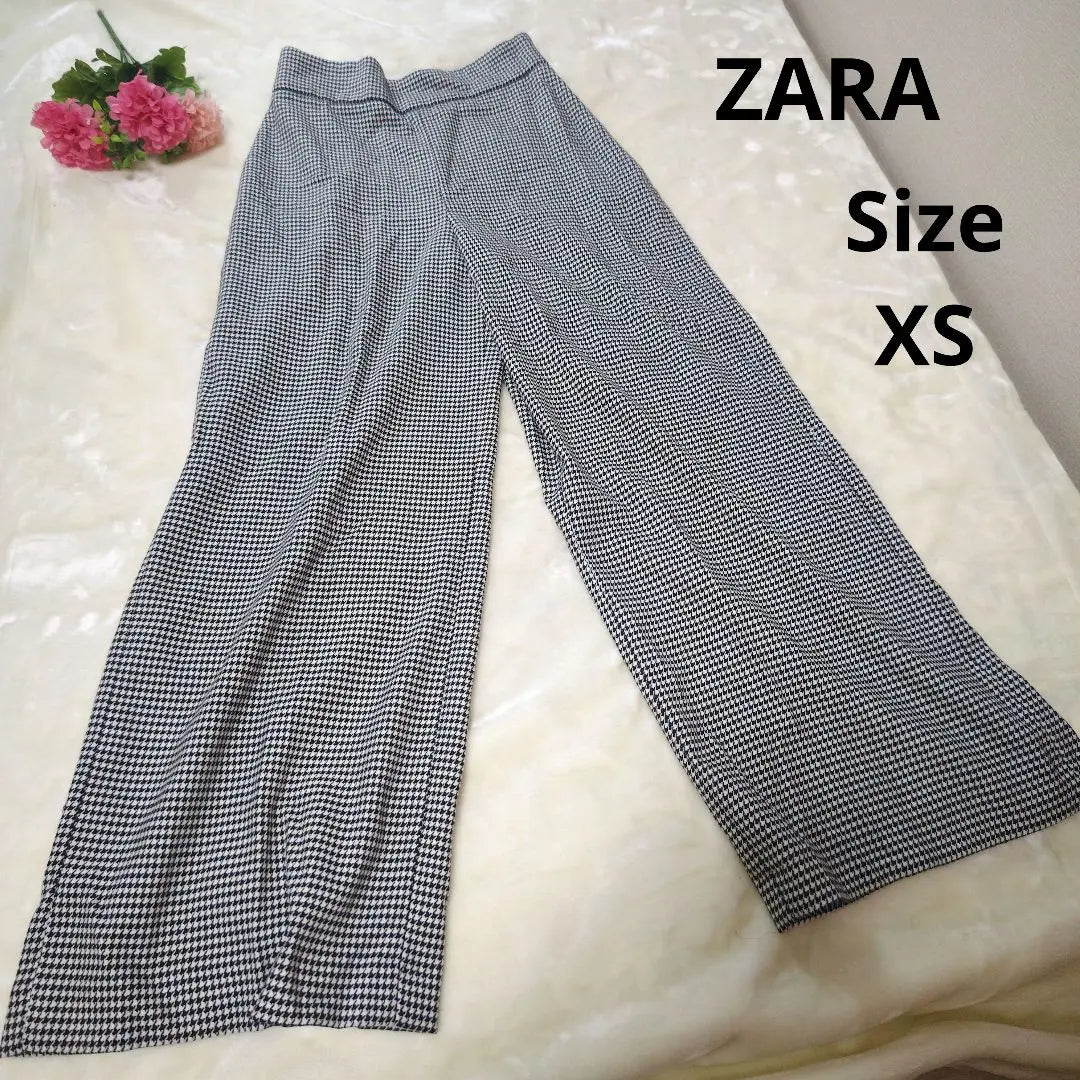 [Stylish☆Cute☆Popular☆ZARA] White, Black Houndstooth Pattern Pants Size XS