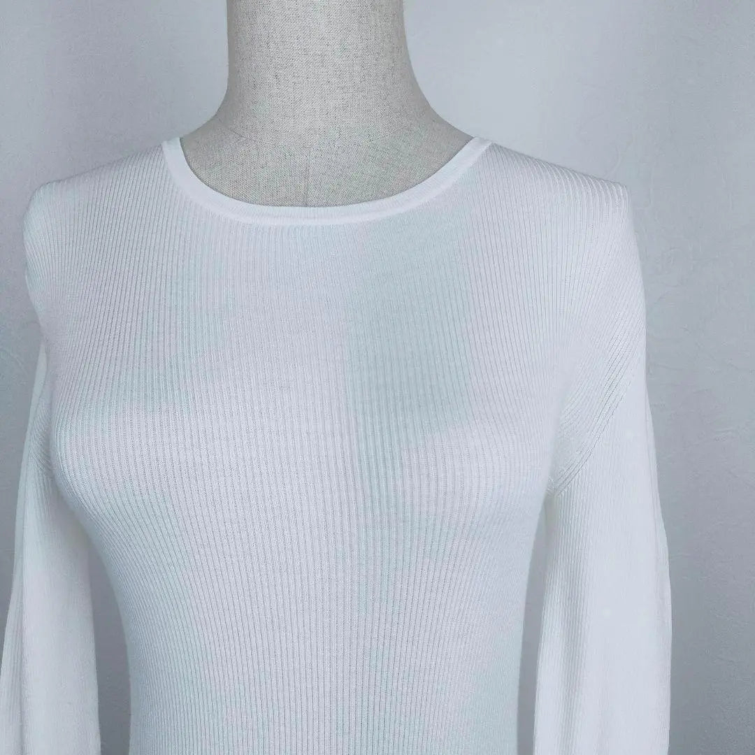 [A799] MICHEAL KORS Beauty Long Sleeve Rib Knit S White Cotton | 【a799】MICHEAL KORS 美品 長袖 リブニット S ホワイト 綿