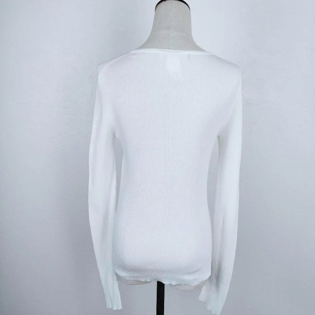 [A799] MICHEAL KORS Beauty Long Sleeve Rib Knit S White Cotton | 【a799】MICHEAL KORS 美品 長袖 リブニット S ホワイト 綿