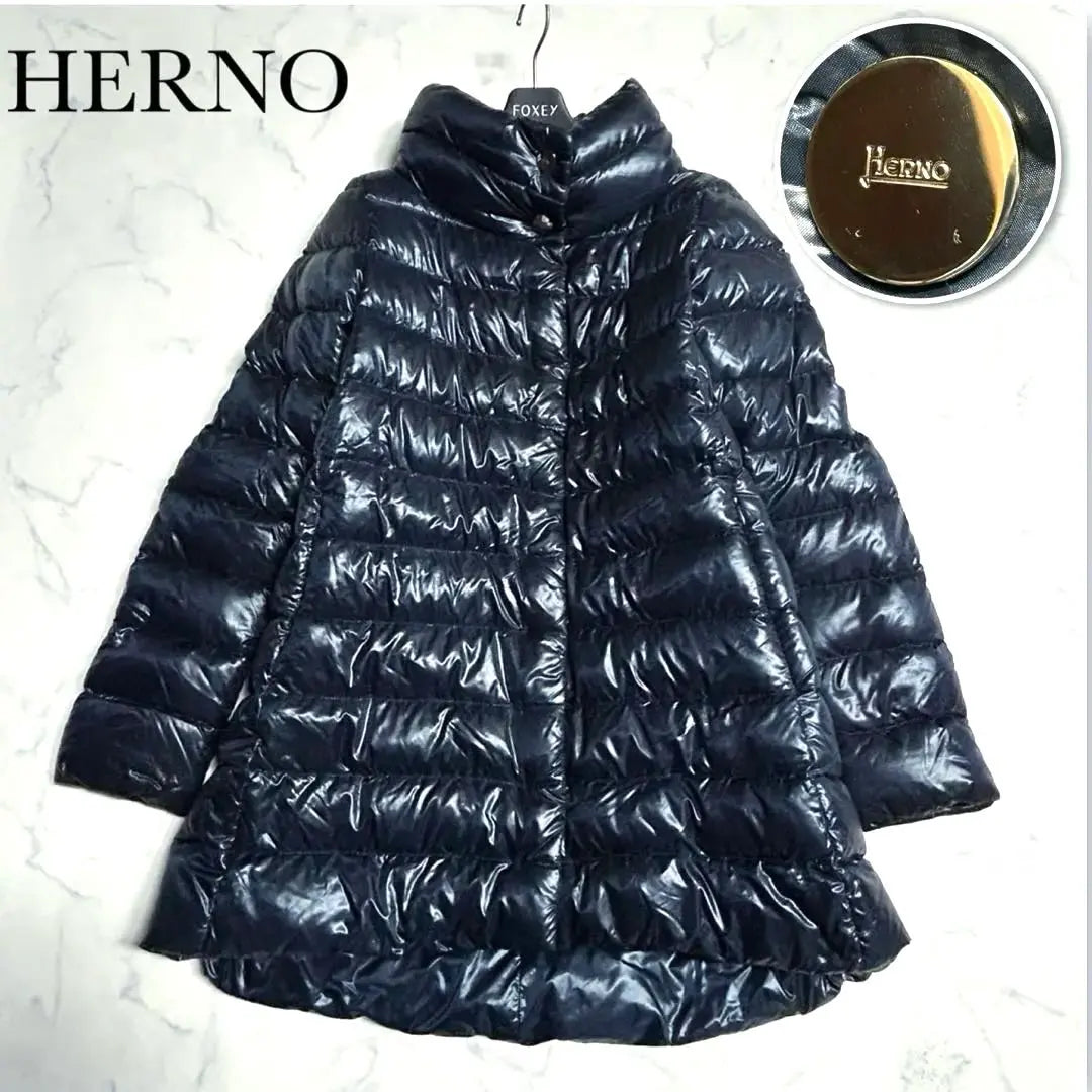 Súper hermoso estado/L✨Brillante ꧁Herno ꧂Abrigo ligero sin cuello 40 ICONICO | 極美品/L✨艶やか꧁ヘルノ꧂ノーカラー ライトダウンコート 40 ICONICO