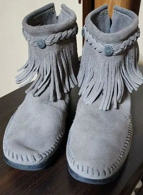 Used Minnetonka Fringe Boots Gray 25cm equivalent US size 8