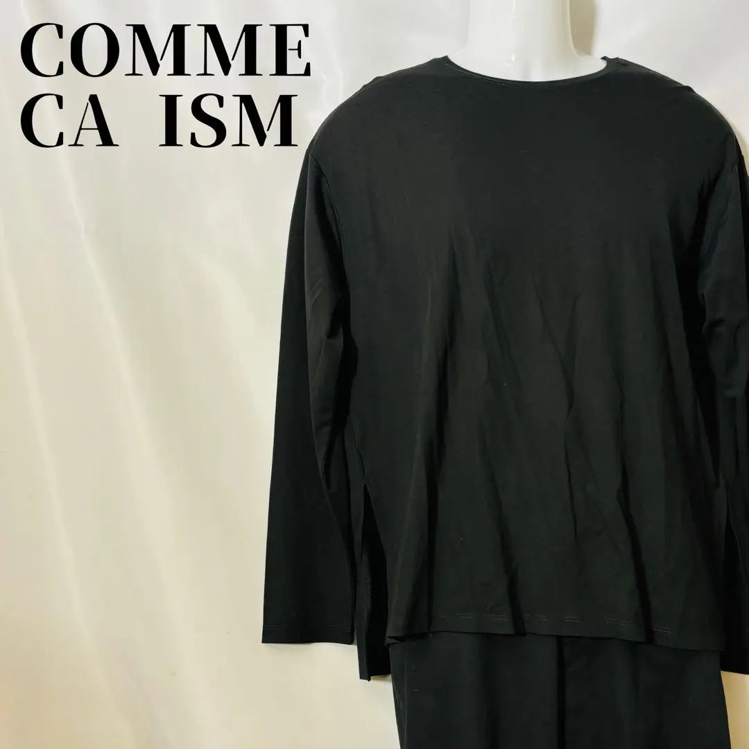 [Popular] Com-Sizem Black Long T-shirt Round Neck Long Sleeve Cut and Sew