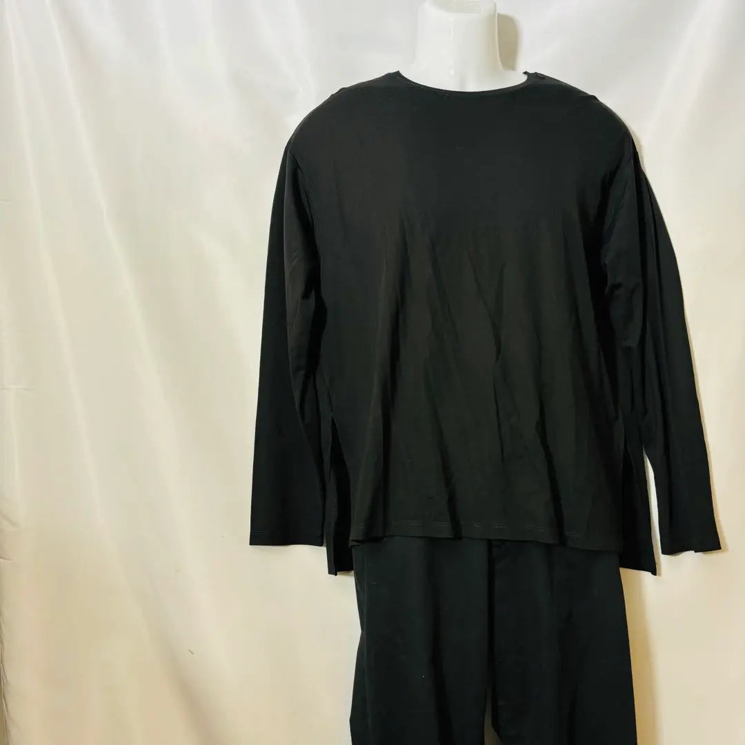 [Popular] Com-Sizem Black Long T-shirt Round Neck Long Sleeve Cut and Sew