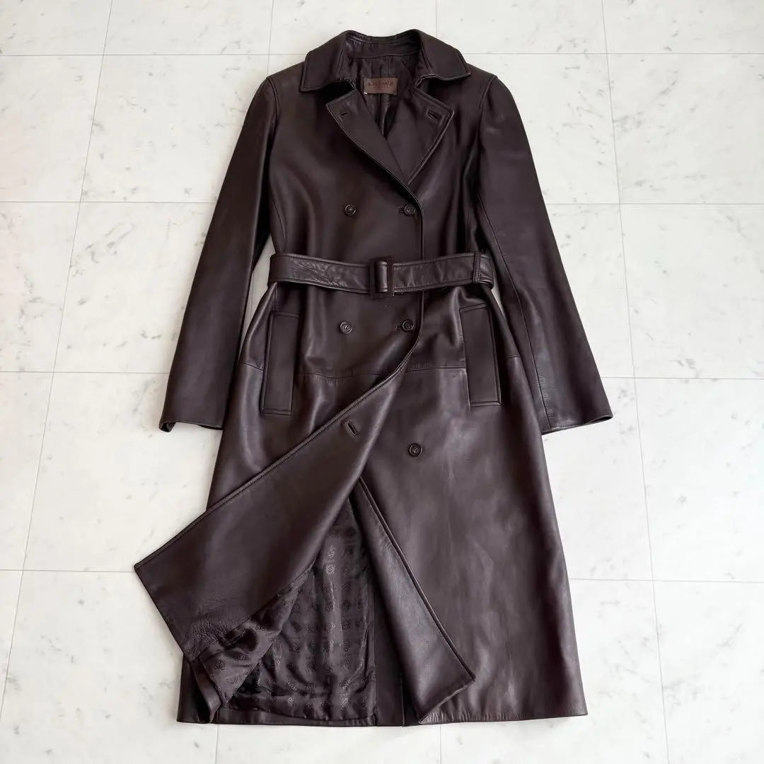 LOEWE Lamb Leather Lining Anagram Long Coat Belted Bordeaux